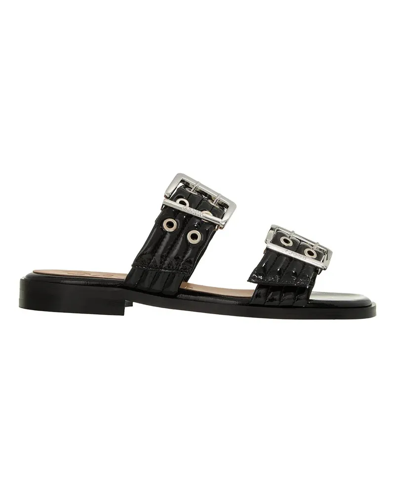 Ganni Sandalen Feminine Buckle Two Strap Sandal Naplack schwarz Schwarz