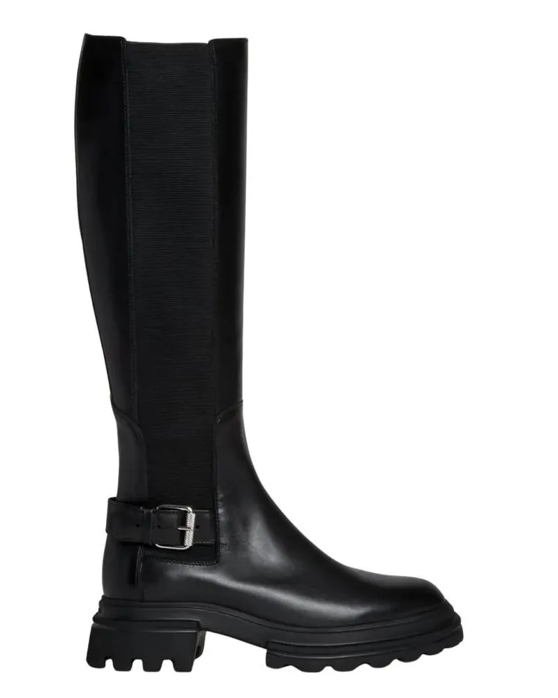 Hogan Stiefel Black Leather Elastic Boot schwarz Schwarz