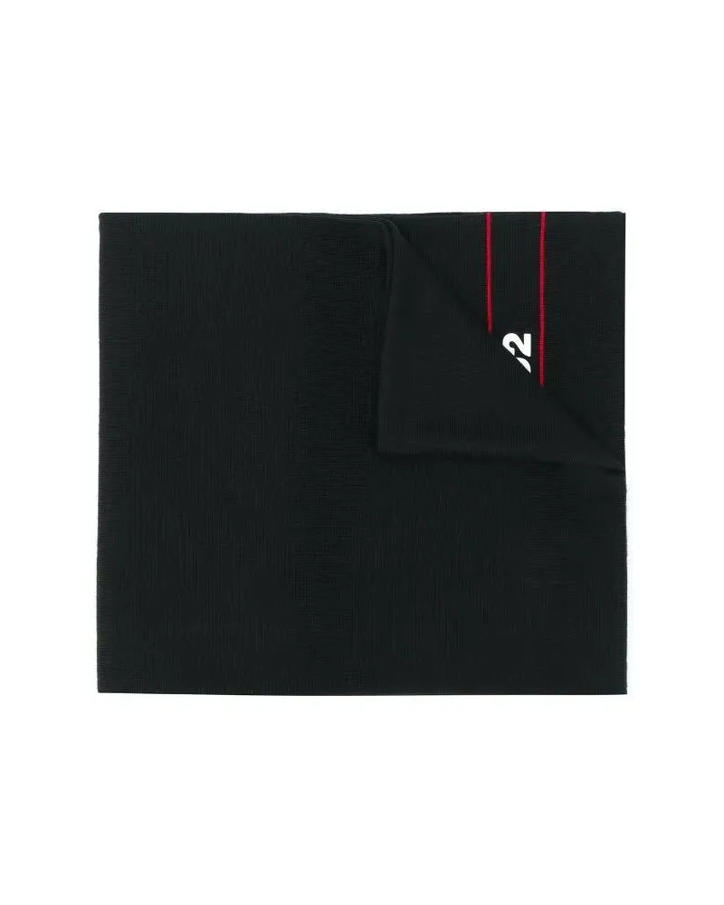 Dsquared2 Tücher & Schals Black Wool Scarf With Bold Logo And Red Accent Str schwarz Schwarz