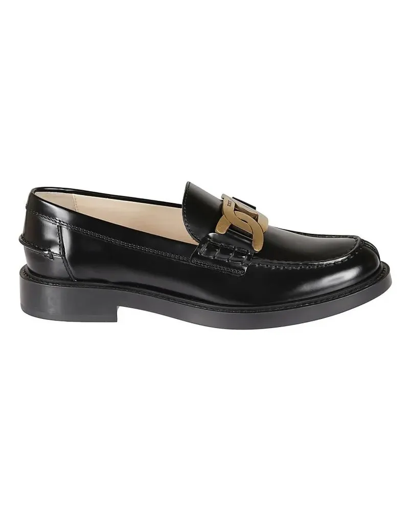 TOD'S Polished Leather Loafers With Gold-Tone Buckle Det schwarz Schwarz