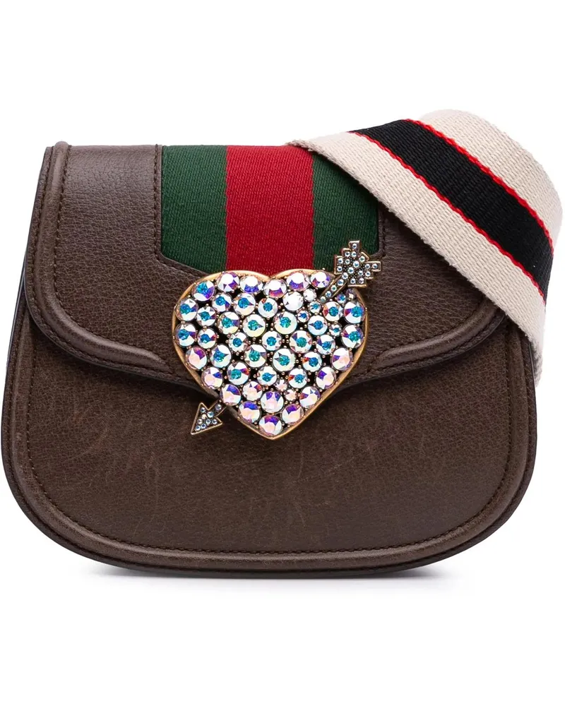 Gucci Hobo Bags Small Linea Totem Crystal Heart Crossbody braun Braun