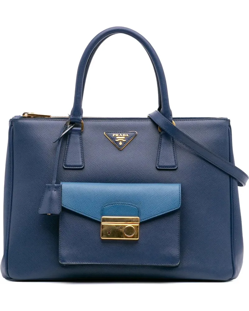 Prada Hobo Bags Saffiano Lux Galleria Double Zip Front Pocket Satc blau Blau
