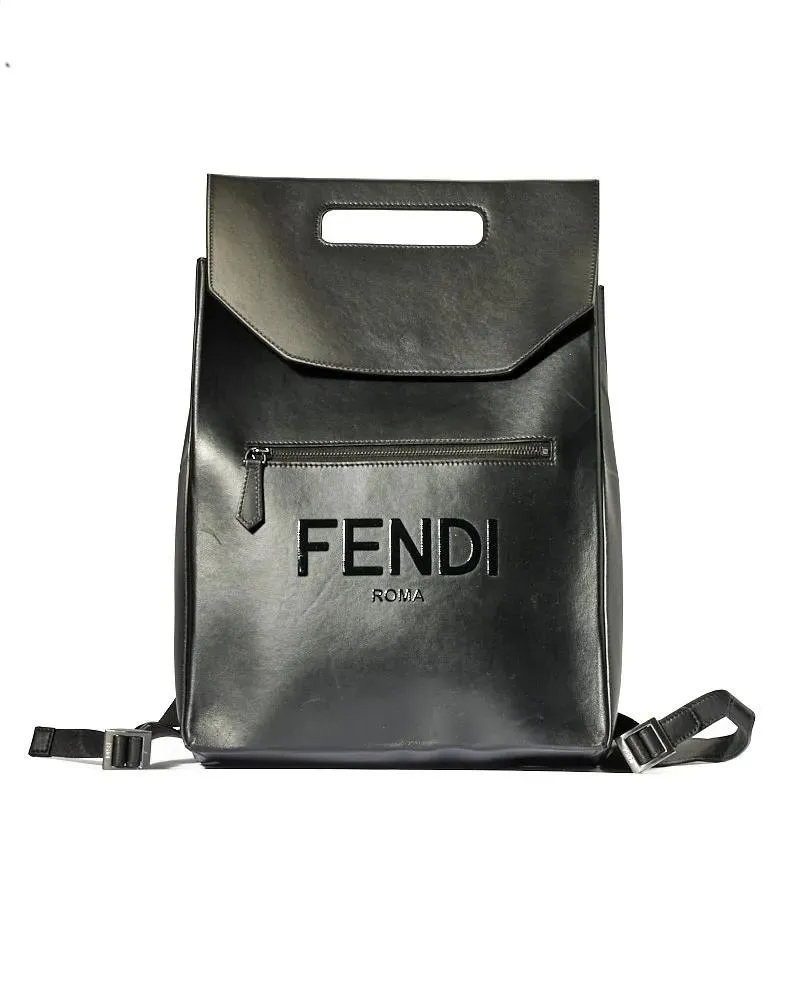 Fendi Rucksäcke Logo Print Medium Black Backpack schwarz Schwarz