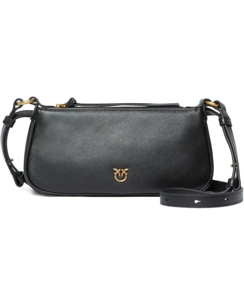 Pinko Hobo Bags Minimalist Black Leather Shoulder Bag With Gold-To schwarz Schwarz
