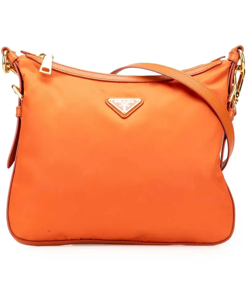 Prada Hobo Bags Saffiano Trimmed Tessuto Zip Top Crossbody orange Orange