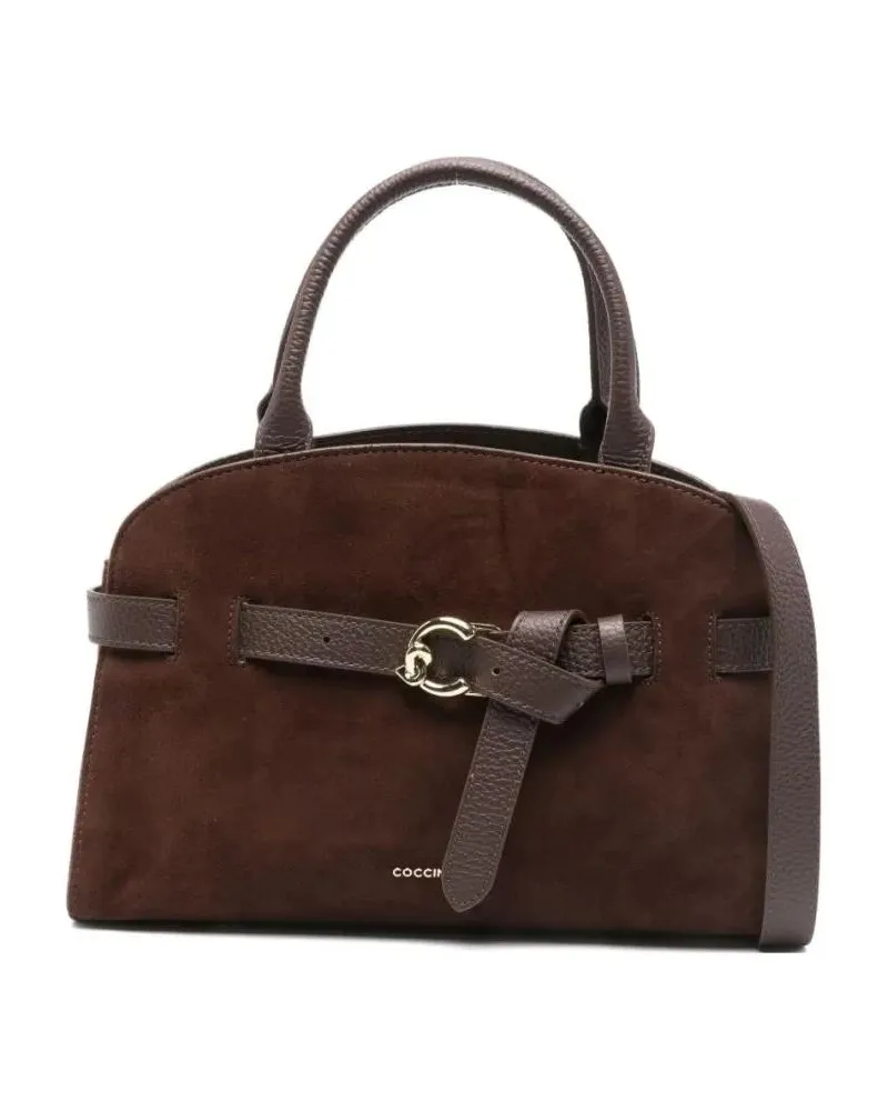 Coccinelle Crossbody Bags Brown Calf Suede Handbag With C-Me Logo Buckle schwarz Schwarz