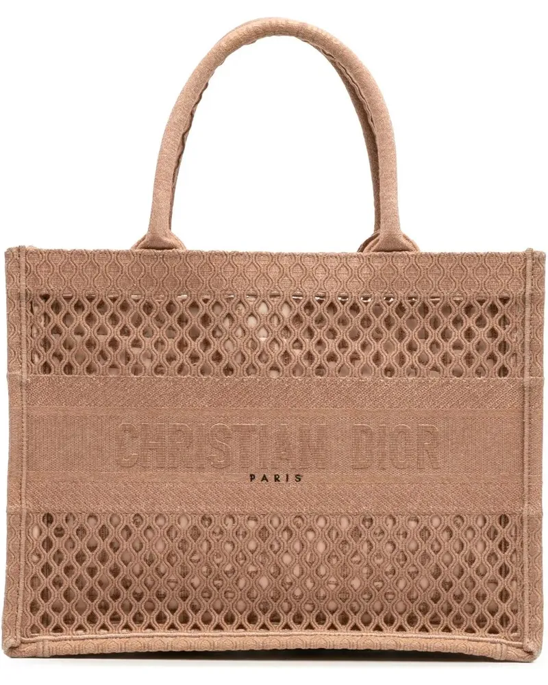 Dior Shopper Medium Embroidered Mesh Book Tote braun Braun