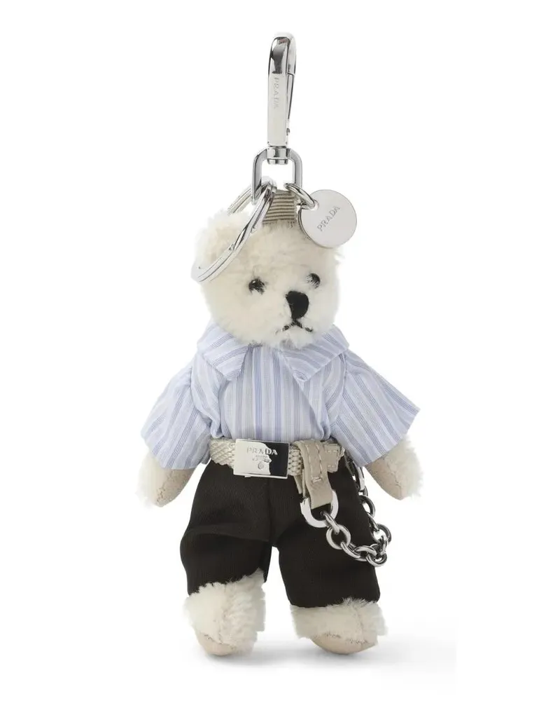 Prada Schlüssel- & Taschenanhänger Grey Steel Trick Orsetto Key Ring white Weiß