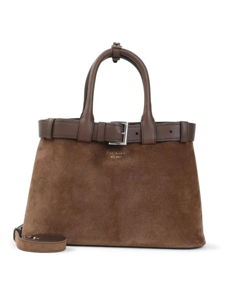 Prada Hobo Bags Structured Brown Calf Leather Handbag braun Braun
