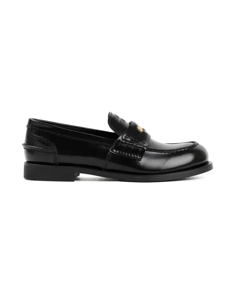 Miu Miu Black Leather Slip-On Loafers schwarz Schwarz