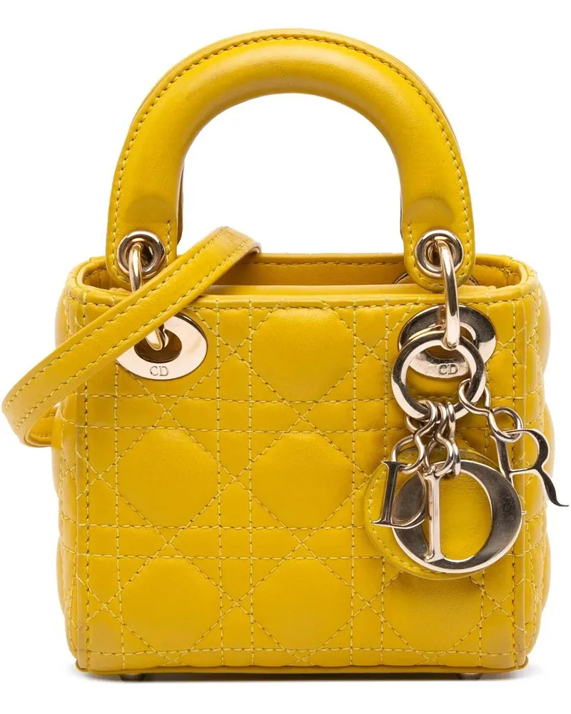 Dior Hobo Bags Micro Lambskin Cannage Lady Dior gelb Gelb