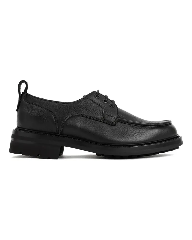 Brioni Black Grained Leather Derbies schwarz Schwarz