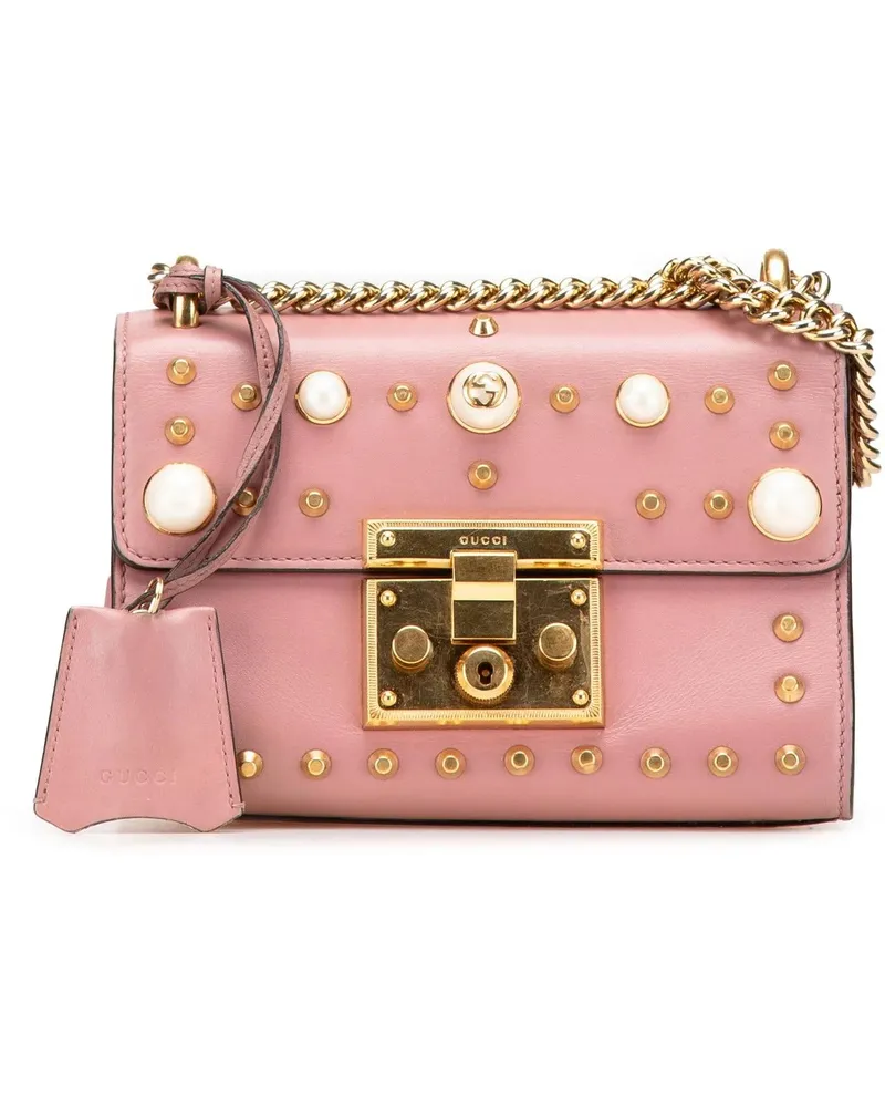 Gucci Hobo Bags Small Pearl Studded Leather Padlock Crossbody rosa Gold