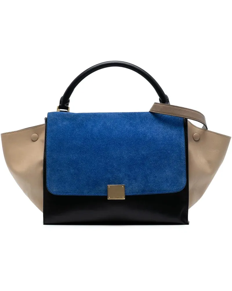 Celine Hobo Bags Medium Tricolor Calfskin and Suede Trapeze Satchel schwarz Schwarz