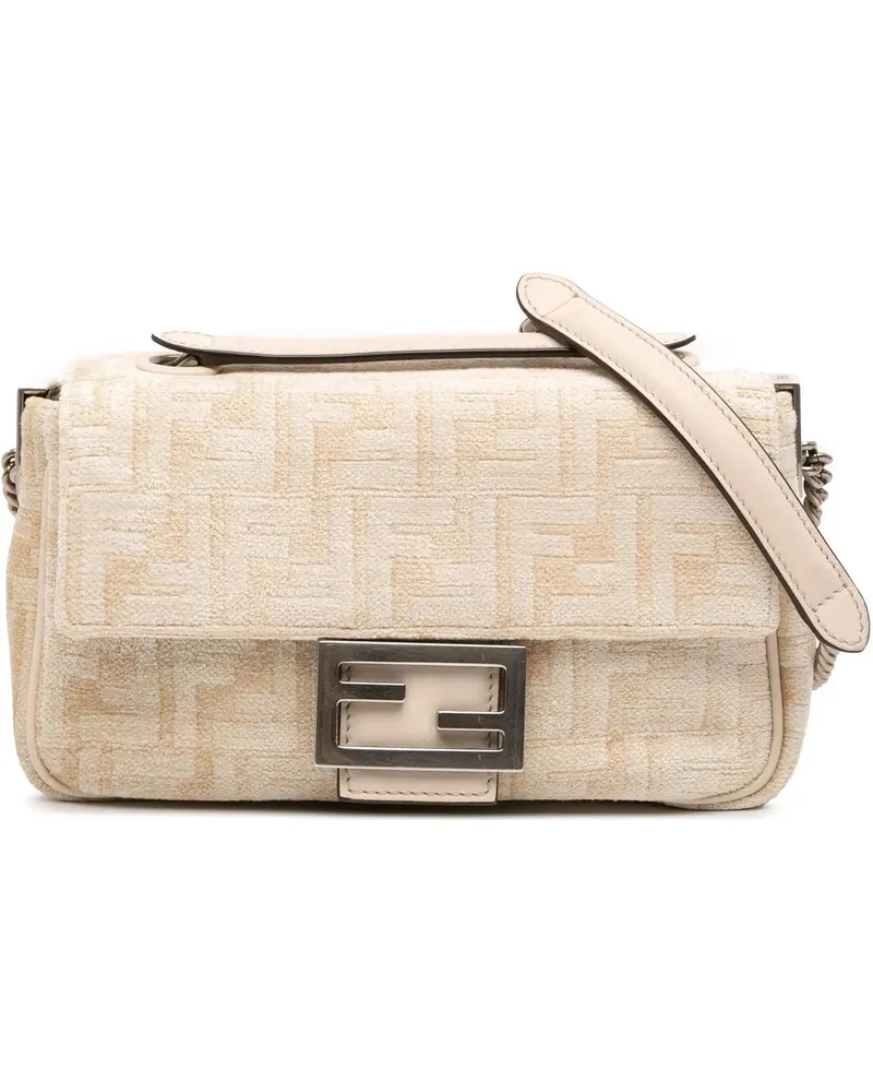 Fendi Hobo Bags FF Chenille and Leather Chain Midi Baguette braun Braun