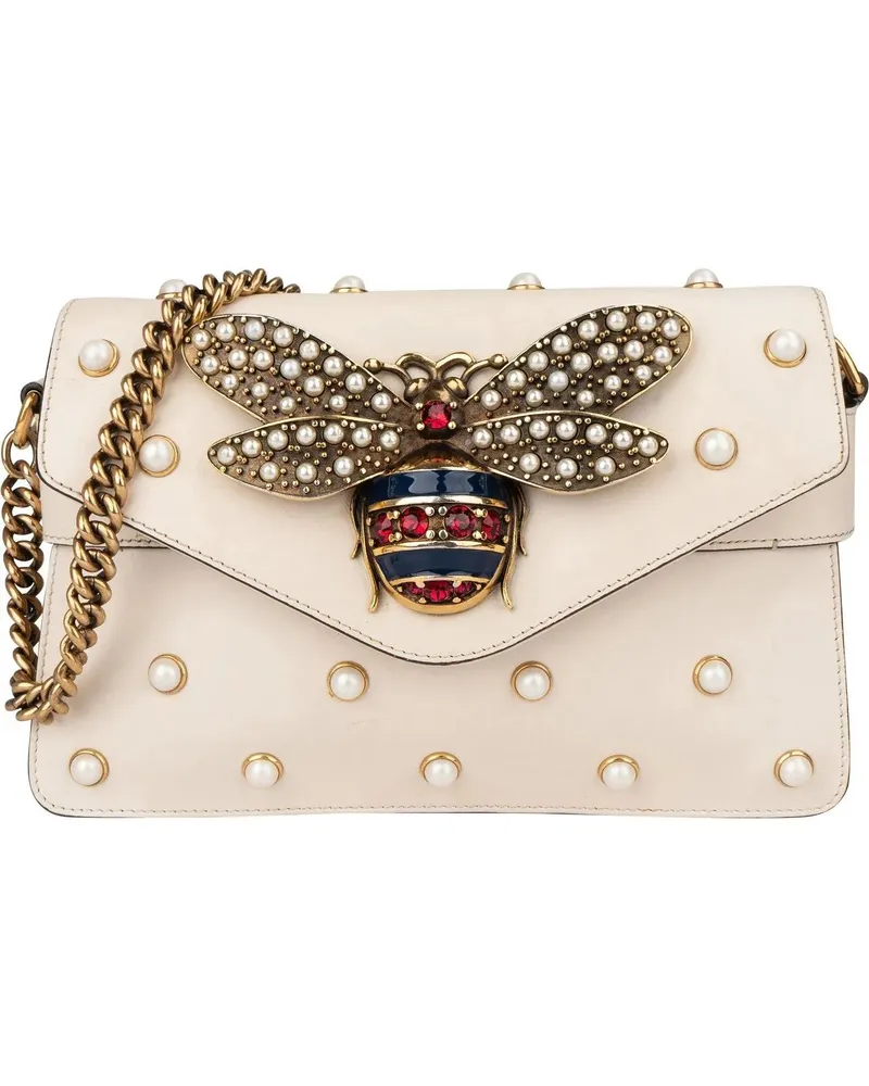 Gucci Crossbody Bags  White Leather Queen Margaret Bee Crossbody B weiß Weiß