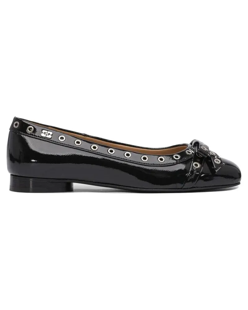 Ganni Eyelet Bow Ballet Flats schwarz Schwarz