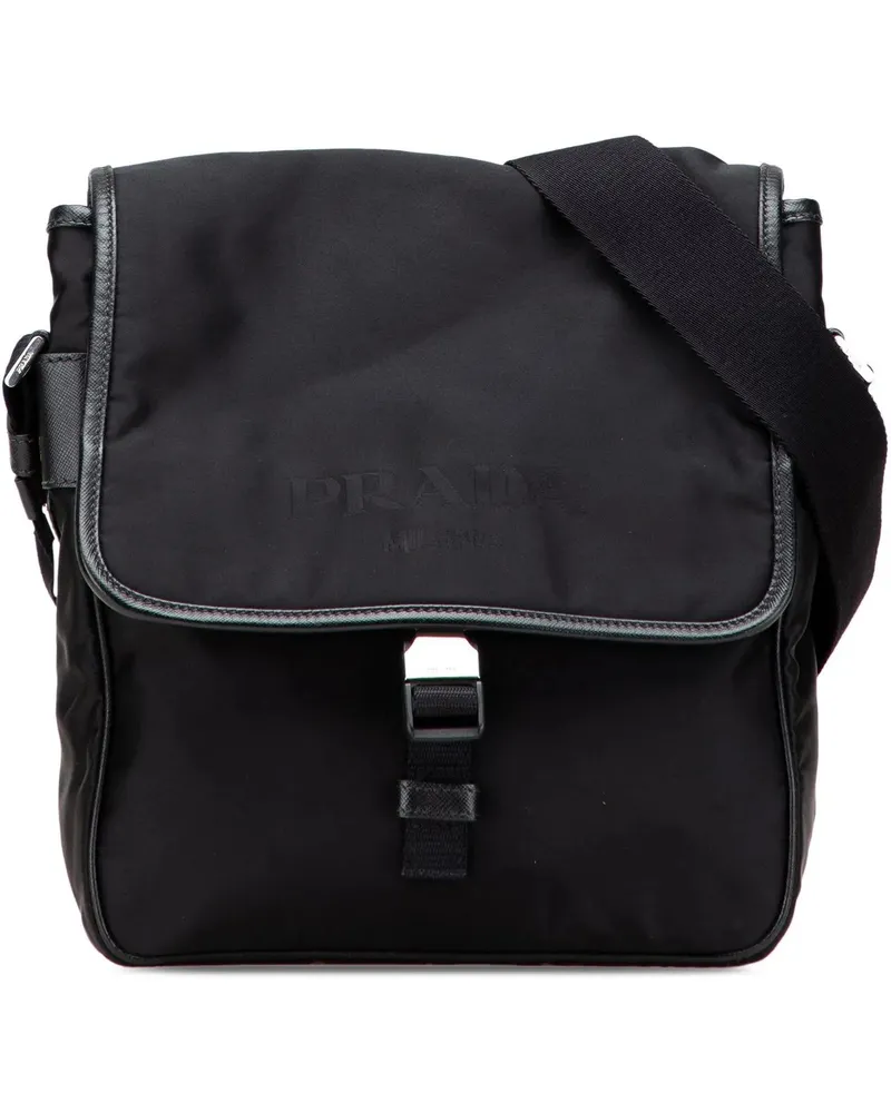Prada Hobo Bags Tessuto Buckle Messenger Bag schwarz Schwarz