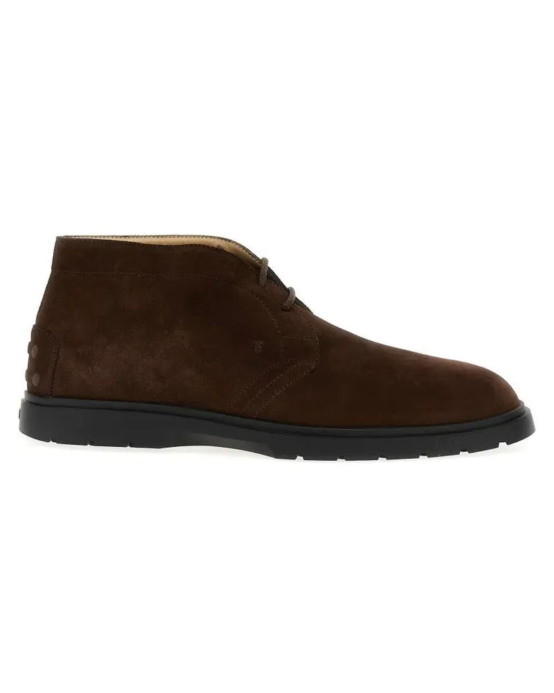 TOD'S Stiefel Brown Suede Desert Boots With Lace-Up Closure And braun Braun