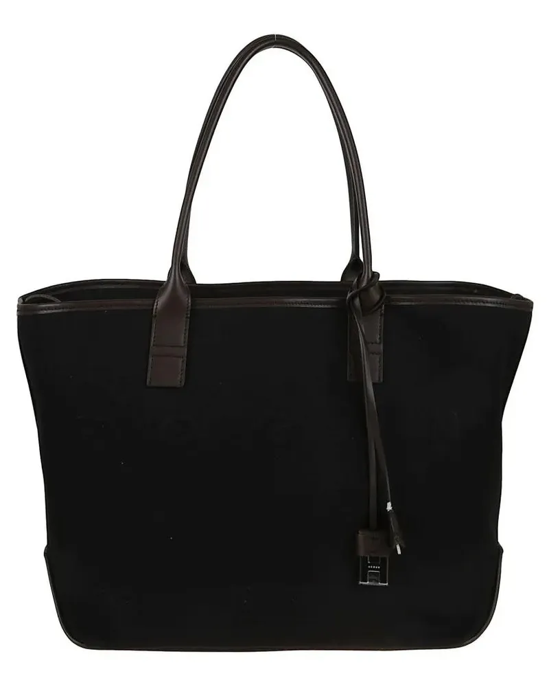Hogan Hobo Bags Spacious Black Leather And Canvas Shoulder Bag schwarz Schwarz