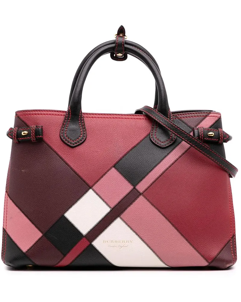 Burberry Hobo Bags Medium Leather Patchwork and House Check Banner Sa rot Rot