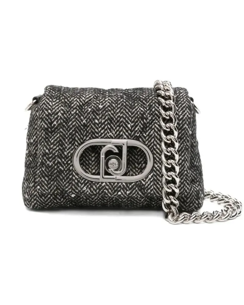 Liu Jo Hobo Bags Textured Herringbone Black Bag With Metallic Clasp schwarz Schwarz