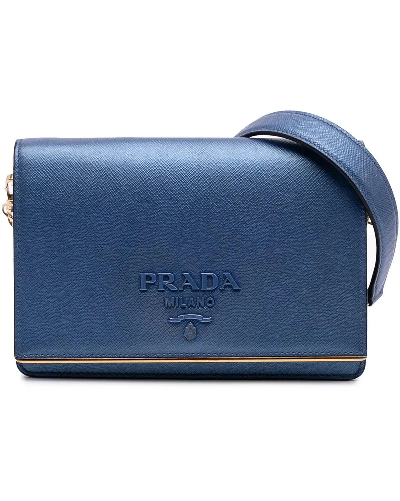 Prada Hobo Bags Saffiano Lux Metal Bar Chain Crossbody blau Blau