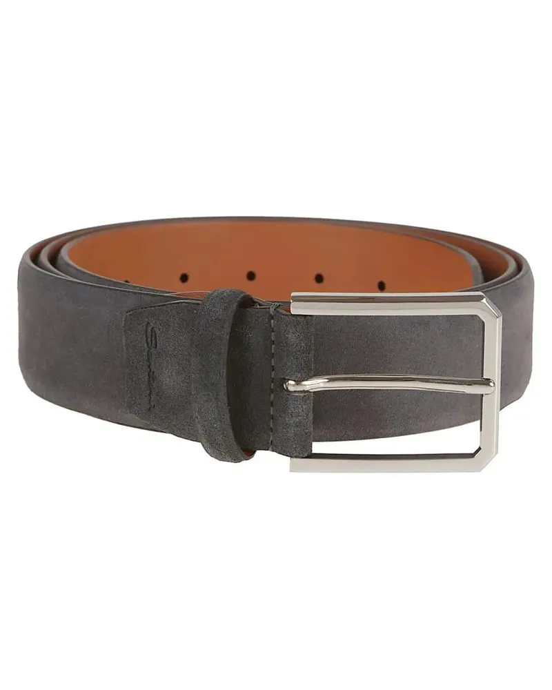 Santoni Gürtel Smooth Leather Belt With Polished Metal Buckle grau Grau