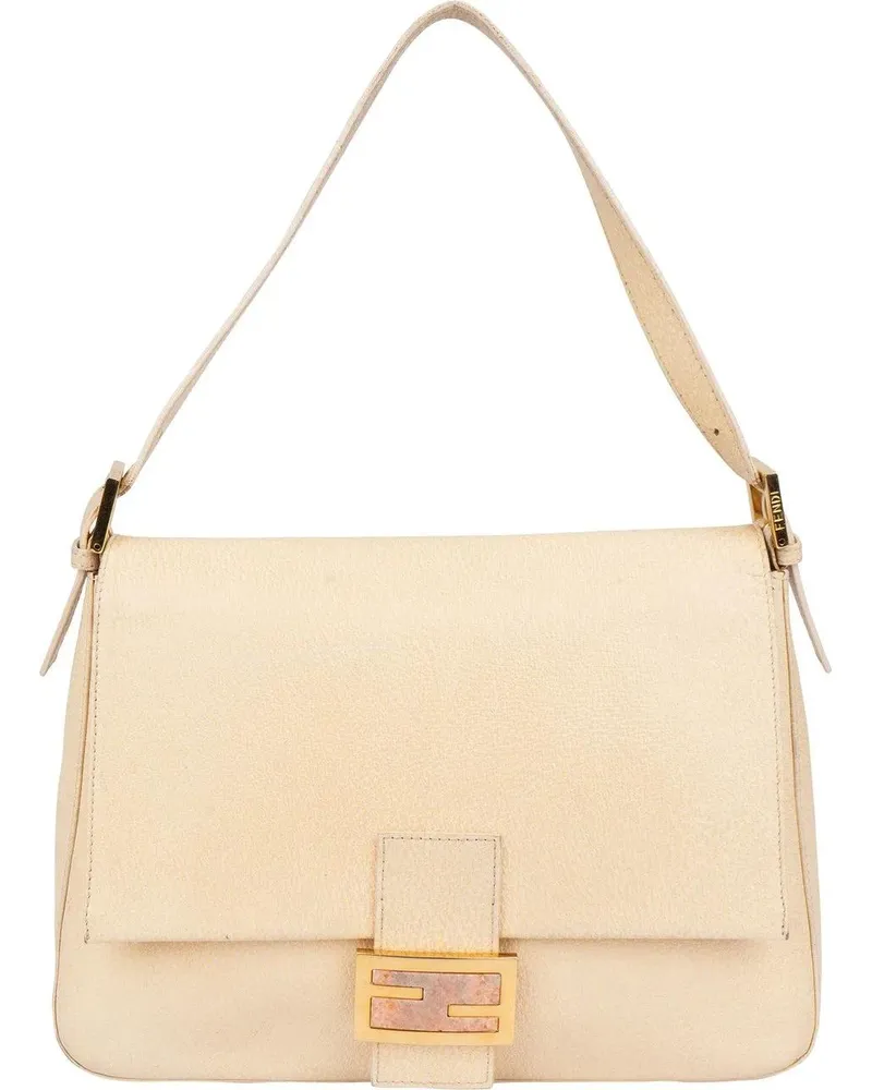 Fendi Crossbody Bags  Leather Crystal FF Buckle Baguette Mamma Han beige Beige