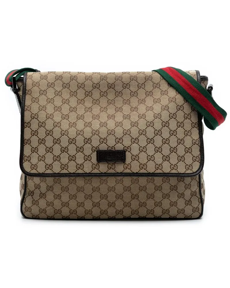 Gucci Hobo Bags GG Canvas Web Flap Messenger Bag braun Braun