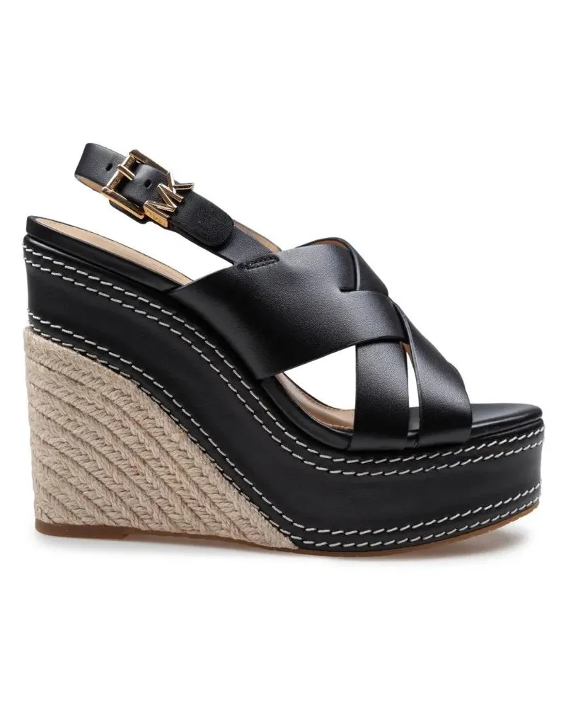 Michael Kors Sandalen Nora Wedge Sandal In Black Leather schwarz Schwarz