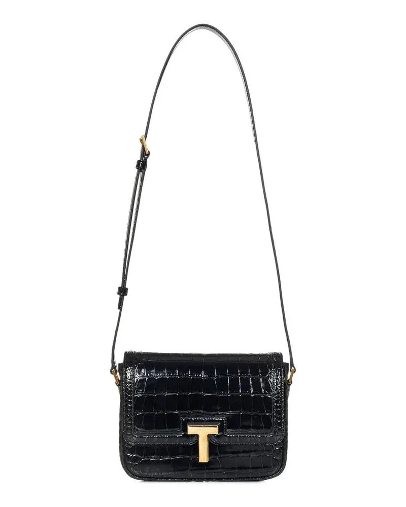 Tom Ford Hobo Bags Black Crocodile-Print Leather  Small Shoulder Bag schwarz Schwarz