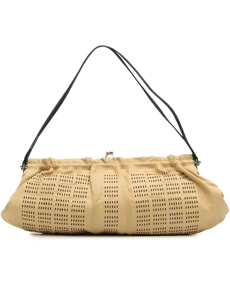 Miu Miu Hobo Bags Leather Kiss Lock Shoulder Bag braun Braun