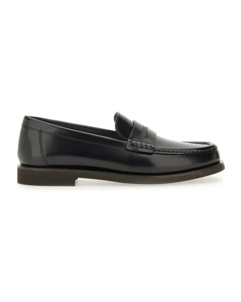 Brunello Cucinelli Polished Leather Loafer With Low Heel schwarz Schwarz