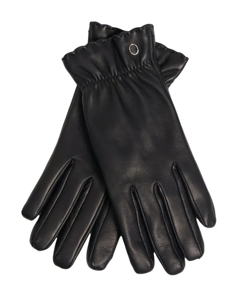 Orciani Handschuhe Black Leather Gloves With Gathered Cuff And Metal schwarz Schwarz