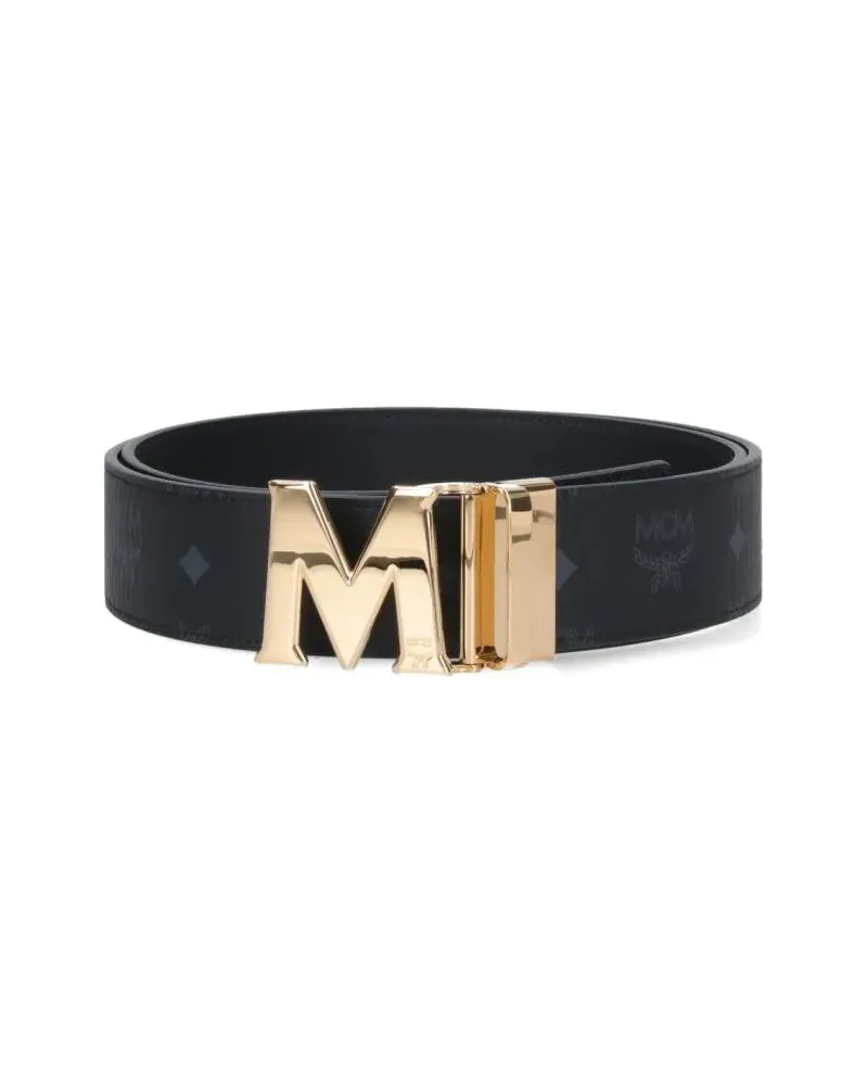 MCM Gürtel Reversible Black Visetos Belt With Gold-Tone Buckl schwarz Schwarz
