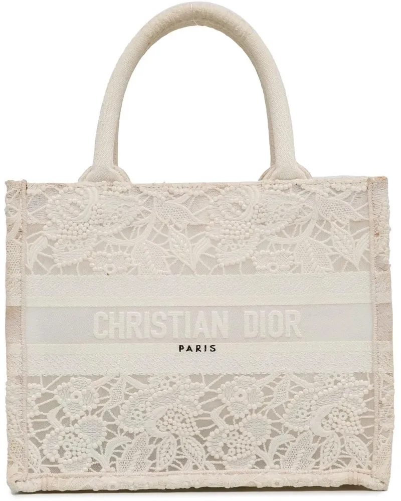 Dior Hobo Bags Small D-Lace Embroidery Book Tote weiß Weiß