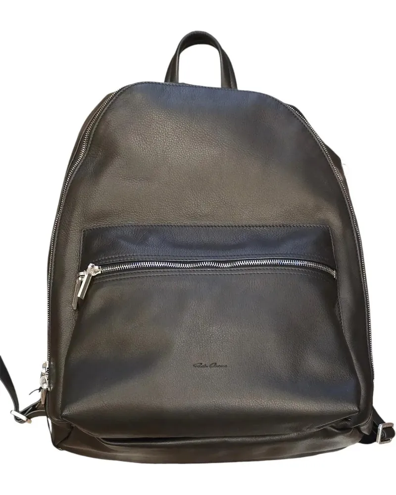 Rick Owens Rucksäcke Sac a dos Backpack cuir lisse noir poches zippees schwarz Schwarz