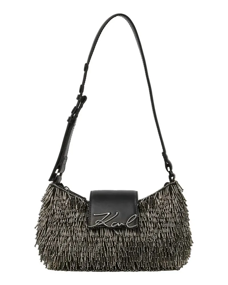 Karl Lagerfeld Hobo Bags K/Signature Mond-Tasche mit Perlenbesatz schwarz Schwarz