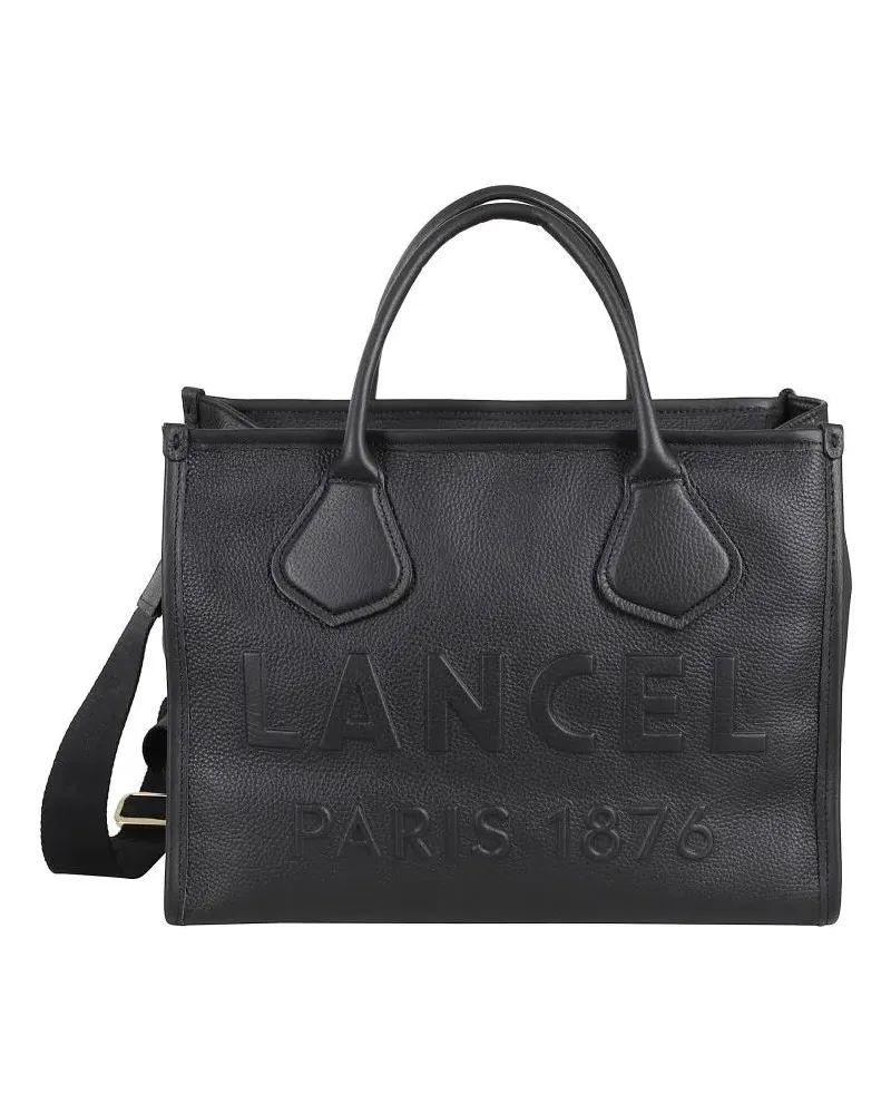 Lancel Hobo Bags Rectangular Textured Leather Handbag schwarz Schwarz