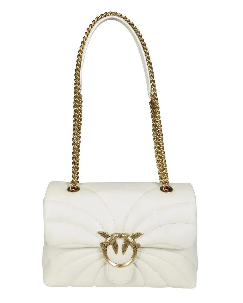 Pinko Hobo Bags White Quilted Leather Shoulder Bag With Gold-Tone beige Beige