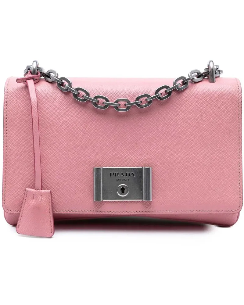 Prada Hobo Bags Saffiano Lux Lock Chain Flap rosa Gold