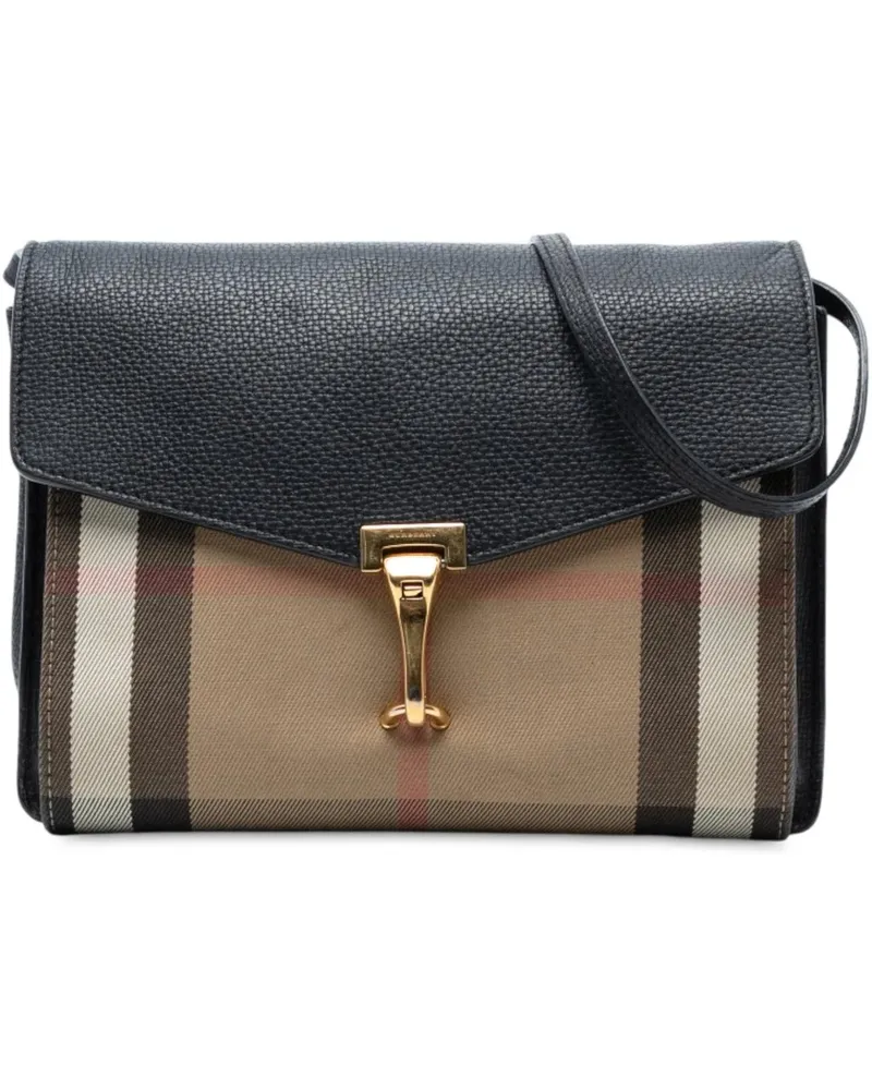 Burberry Hobo Bags Small Leather and House Check Canvas Derby Macken schwarz Schwarz