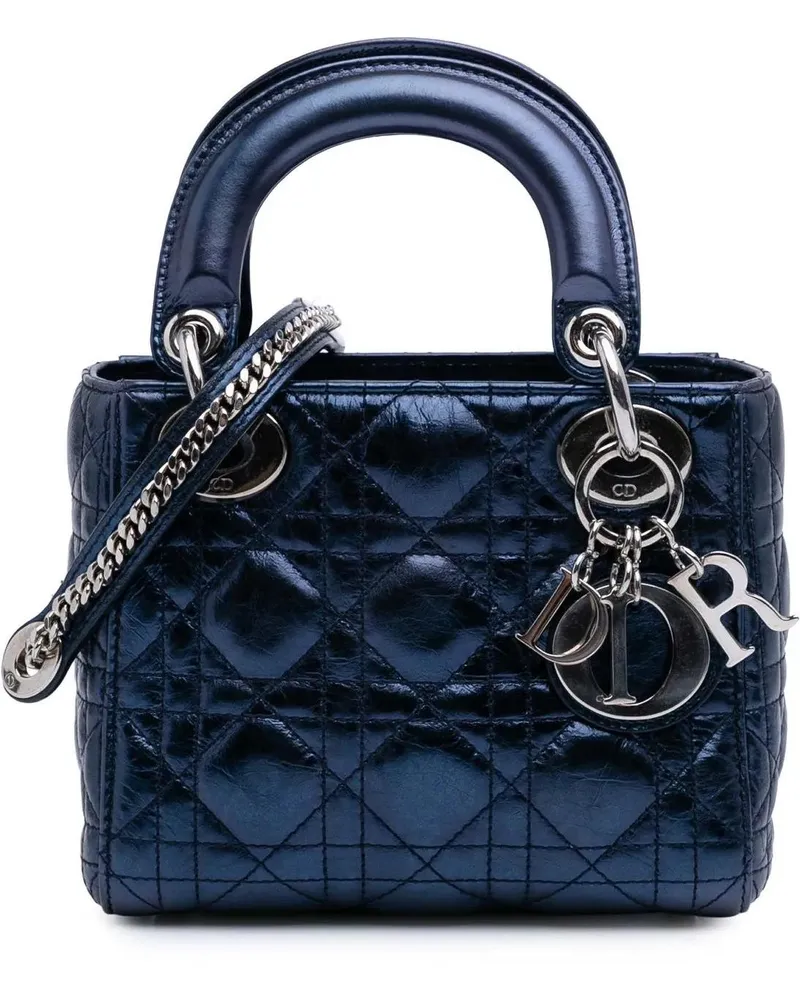 Dior Hobo Bags 2014 Mini Metallic Calfskin Cannage Lady Dior blau Blau