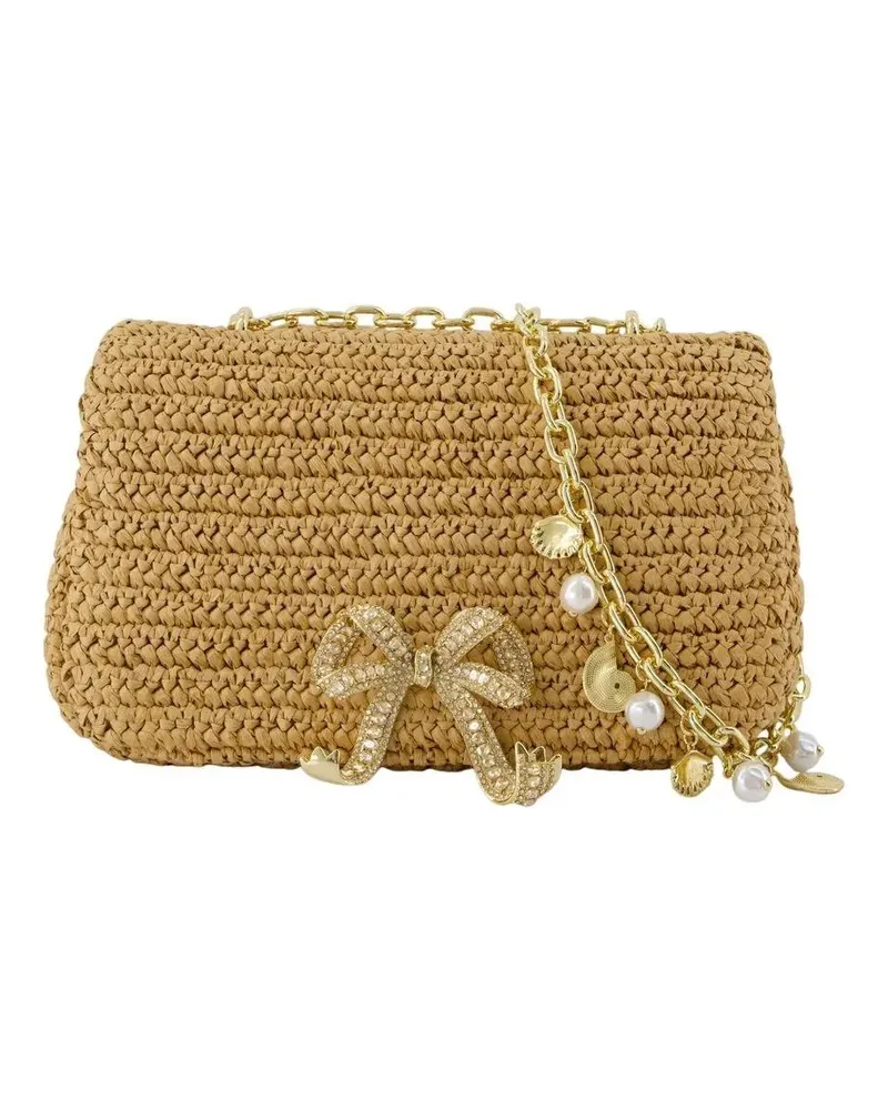 Self-Portrait Hobo Bags Bow Charm Shoulder Bag - Raffia - Brown braun Braun