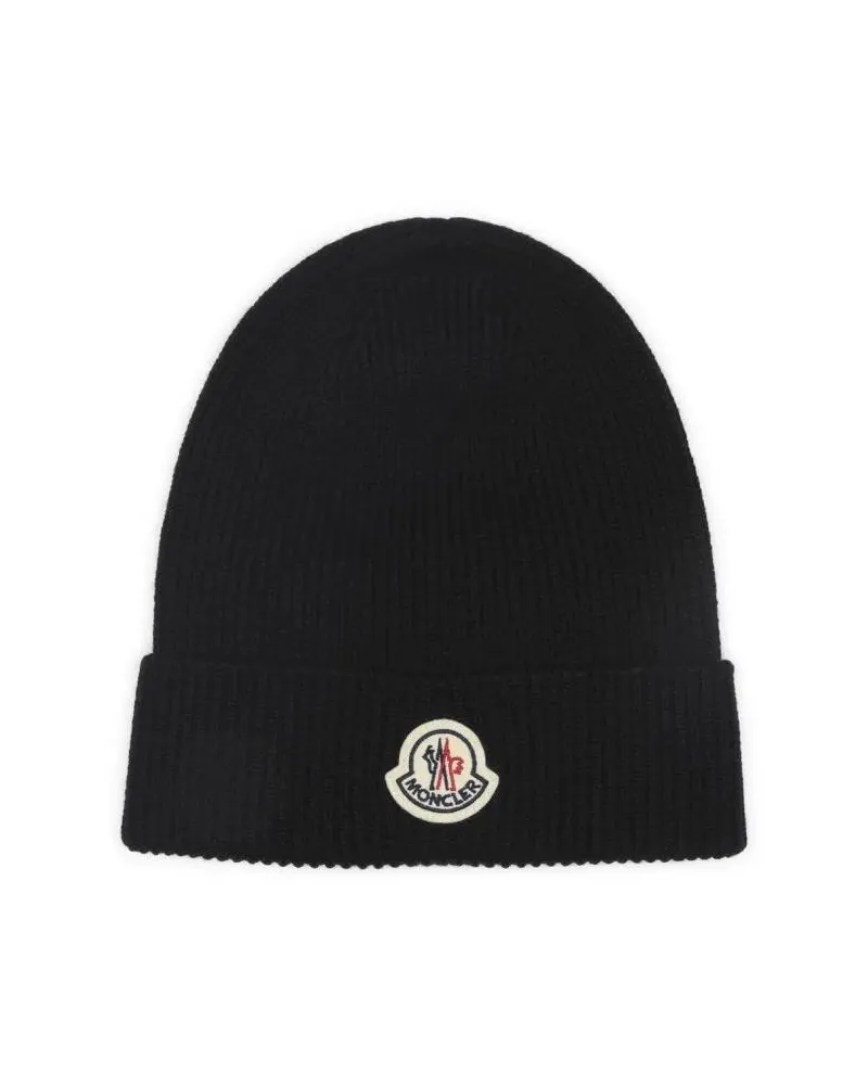 Moncler Caps & Mützen Ribbed Knit Beanie Hat schwarz Schwarz