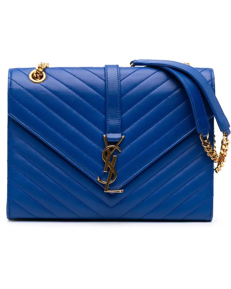 Saint Laurent Hobo Bags Medium Matelasse Lambskin Monogram Envelope Should blau Blau