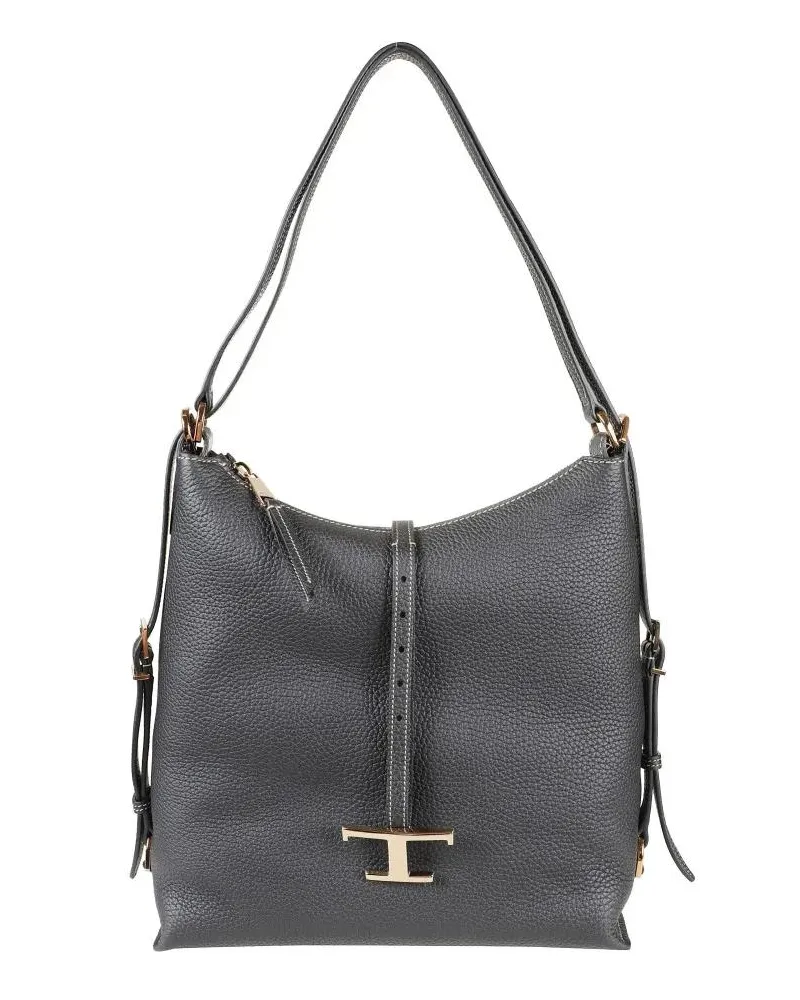 TOD'S Hobo Bags Textured Black Shoulder Bag With Gold-Tone Accents grau Grau