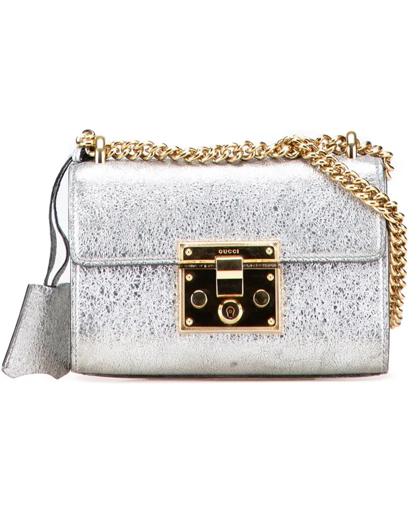 Gucci Hobo Bags Small Metallic Leather Padlock Crossbody silberfarben Silber