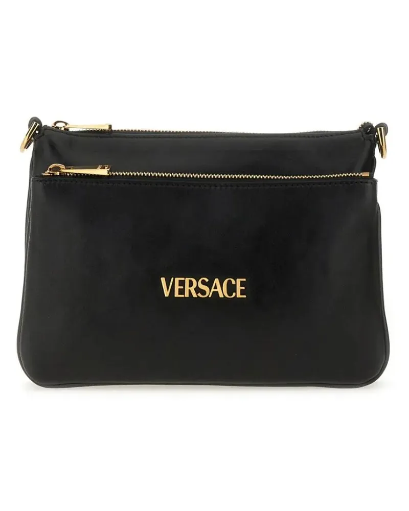 Versace Hobo Bags "Tag" Lambskin Shoulder Bag With Prominent Logo schwarz Schwarz